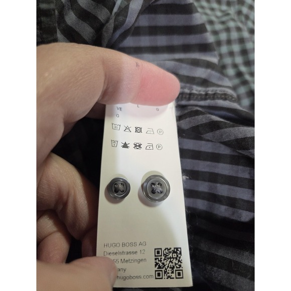 BOSS Hugo Boss Shirt Mens‎ Large Gray Black Gingham Check Slim Fit Button Up - Picture 9 of 11